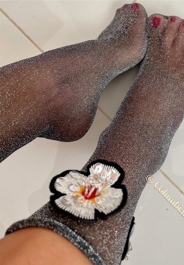 Semi-sheer Shimmery Flower Socks - Alternate View
