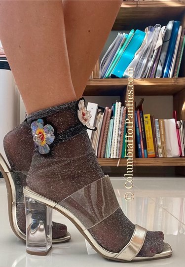 Semi-sheer Shimmery Flower Socks